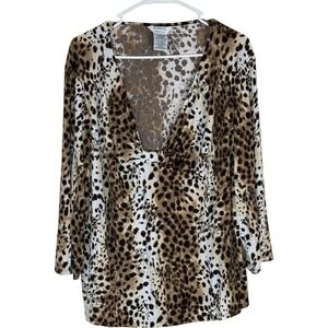 George Women Plus Leopard Print Twist Neck Long Sleeve Top‎ 26W 28W